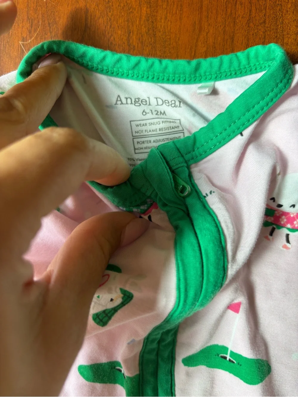Angel Dear Pink One-Piece Footie with Bright Green Trim